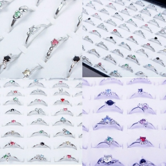 30pcs Silver Rhinestone Rings - Picture 2 of 4